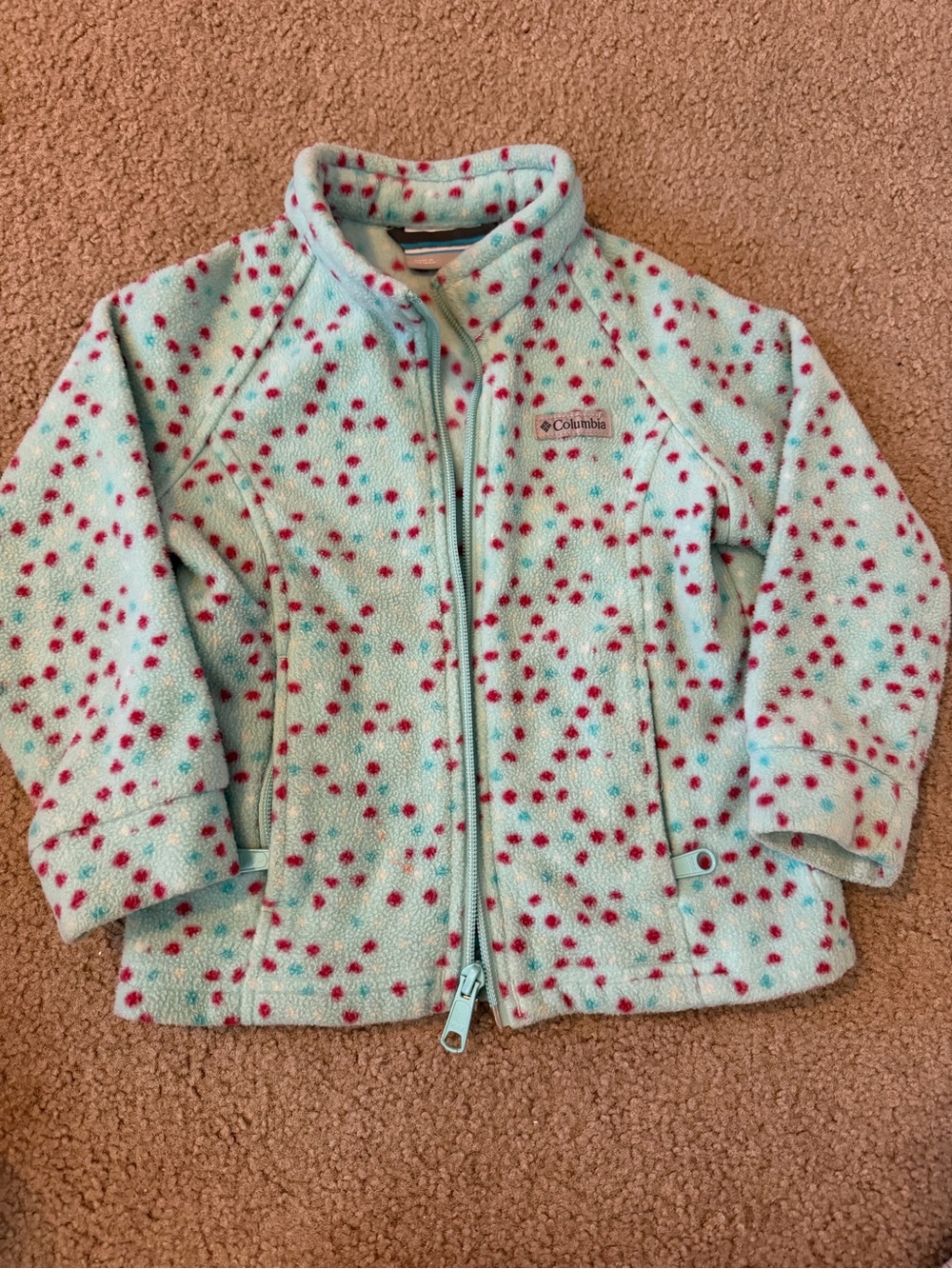 Columbia Girls Aqua Fleece Jacket with Pink/blue Dot Print